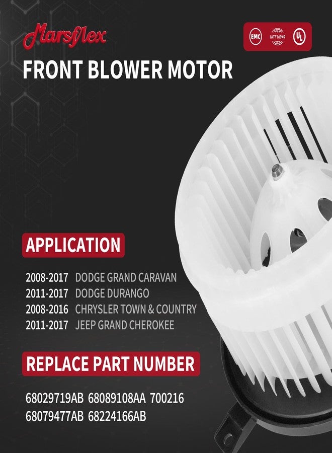 Marsflex Front Blower Motor 700216 for 2008-2017 Dodge Grand Caravan Durango, for Chrysler Town & Country, for Jeep Grand Cherokee, 2009 2010 2011 2012 2013 2014 2015 2016 Blower Motor OE: 68079477AB - Image 2