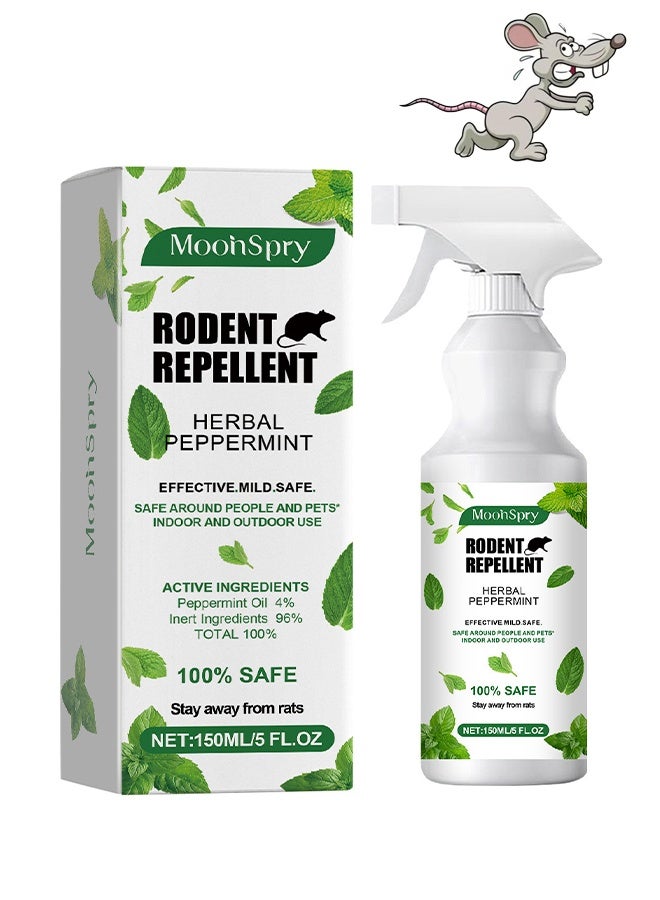 MOONSPRY Rodent Repellent Spray 150ml, Natural Indoor & Outdoor Control for Mice and Rats, Plant-Based, Extra-Strong Formula - Image 1