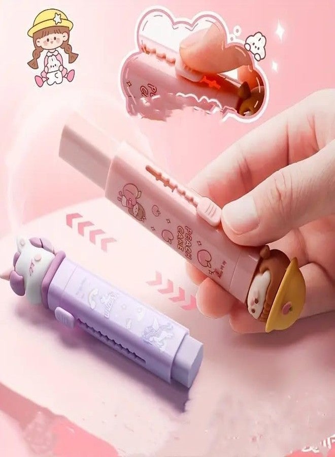 HUBTURE 1 Pcs Cute Cartoon Retractable Eraser – Push Pull Design Pastel Aesthetic Pencil Eraser for Kids Students School Office – Soft Non-Toxic Rubber – Unicorn Purple - Image 3
