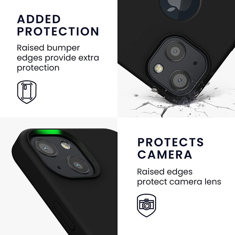 Elzzi حافظة ميكروفايبر مع شعار متوافقة مع آيفون 13، حافظة سائلة غير قابلة للانزلاق، حماية كاملة من 4 طبقات، مقاومة للصدمات مع حواف مرتفعة للكاميرا (6.1 بوصة، أسود) - Image 4