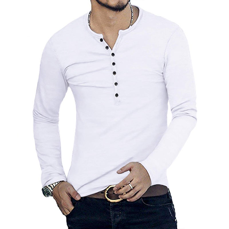 Fall/Winter Henry Long-sleeved Men's T-shirt Solid Color New Men's Long-sleeved Base Shirt - Image 5