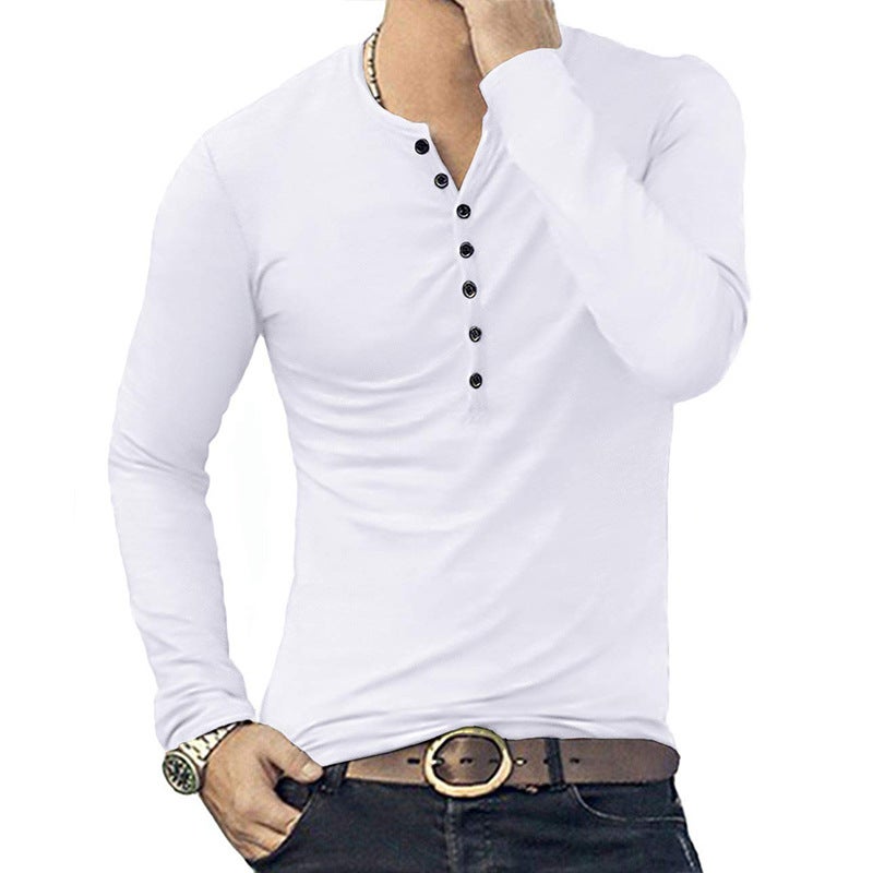 Fall/Winter Henry Long-sleeved Men's T-shirt Solid Color New Men's Long-sleeved Base Shirt - Image 4