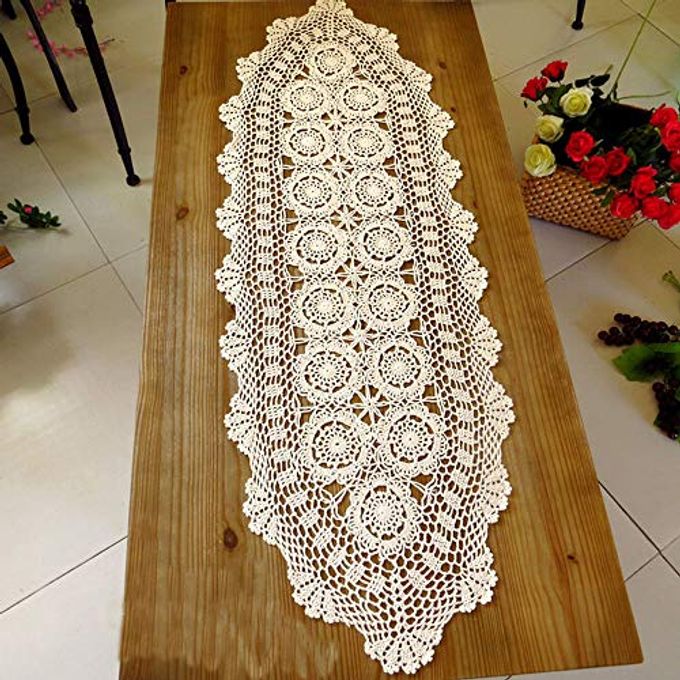 Laivigo Handmade Crochet Lace Table Cloth Doilies Doily,Rectangle,16 x 24 Inch,Beige - Image 1