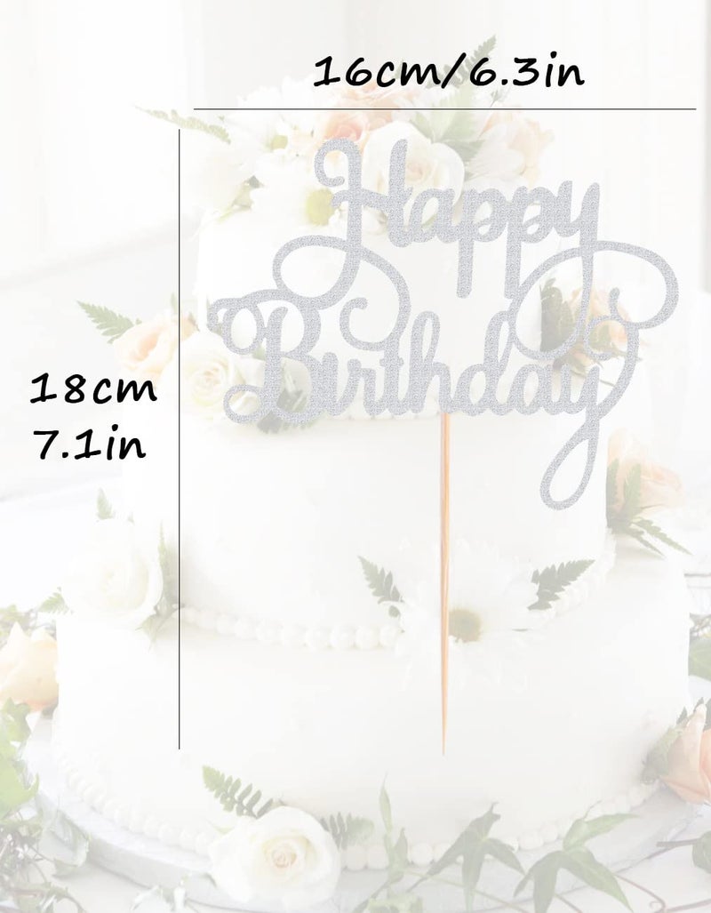 AHAORAY Silver Glitter Birthday Cake Topper - Eco-Friendly Cardboard Cake Bunting Decor  1 Piece  for Birthday Party Decoration Supplies - Image 3