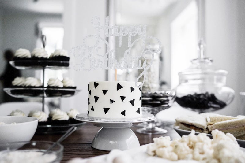 AHAORAY Silver Glitter Birthday Cake Topper - Eco-Friendly Cardboard Cake Bunting Decor  1 Piece  for Birthday Party Decoration Supplies - Image 2