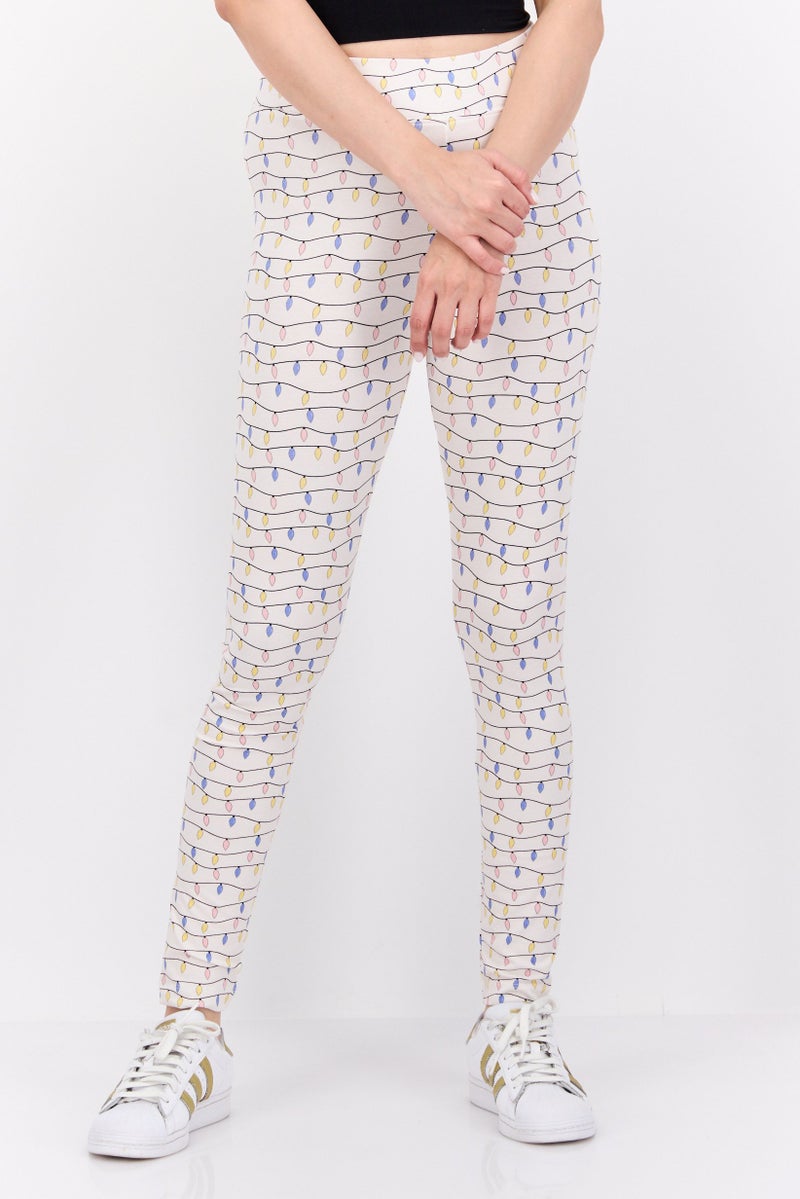 MONKI Women Allover Print Pull-On Leggings, Cream Combo - Image 1