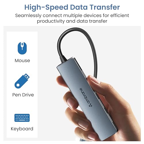 Ambrane 4-in-1 Multiport USB Hub, 3 USB-A ports, Supports Type-C OTG & up to 5 Gbps High-Speed Data Transfer Compatible with Smartphones, Type-C laptops, tablets (E-Hub+, Metal Grey) - Image 4