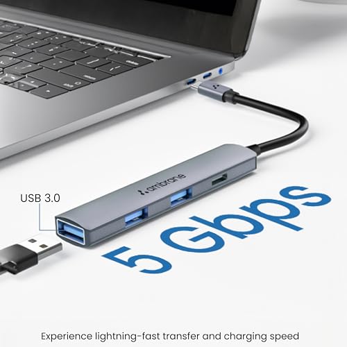 Ambrane 4-in-1 Multiport USB Hub, 3 USB-A ports, Supports Type-C OTG & up to 5 Gbps High-Speed Data Transfer Compatible with Smartphones, Type-C laptops, tablets (E-Hub+, Metal Grey) - Image 5
