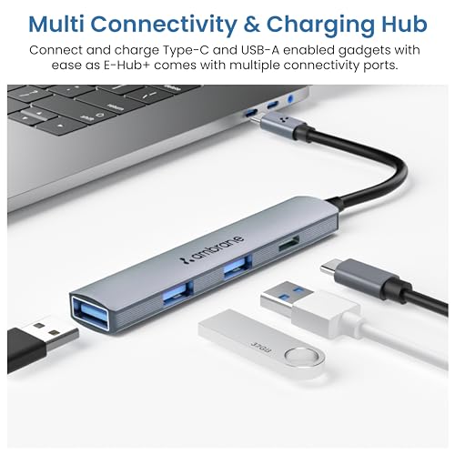 Ambrane 4-in-1 Multiport USB Hub, 3 USB-A ports, Supports Type-C OTG & up to 5 Gbps High-Speed Data Transfer Compatible with Smartphones, Type-C laptops, tablets (E-Hub+, Metal Grey) - Image 3