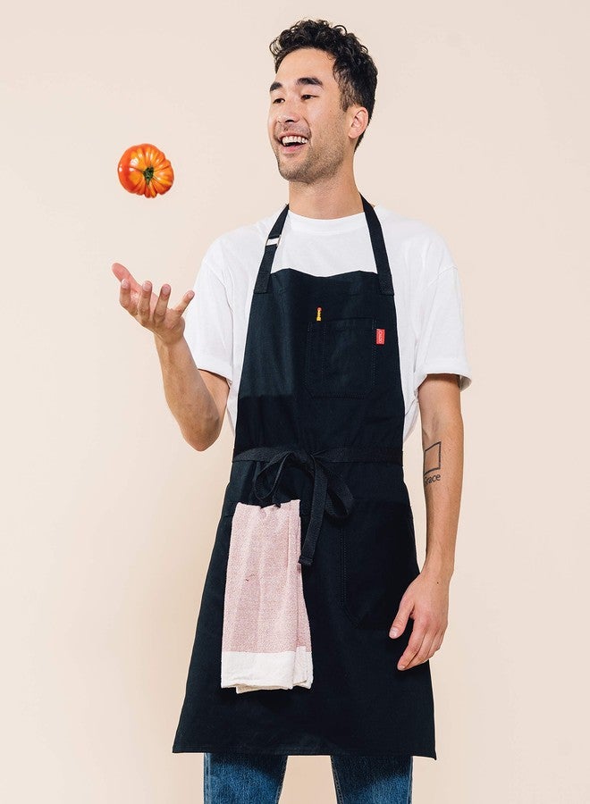 Caldo Daily Cotton Kitchen Apron for Cooking- Mens and Womens Professional Chef or Server Bib Apron - Adjustable Straps with Pockets and Towel Loop (Black) - Image 5