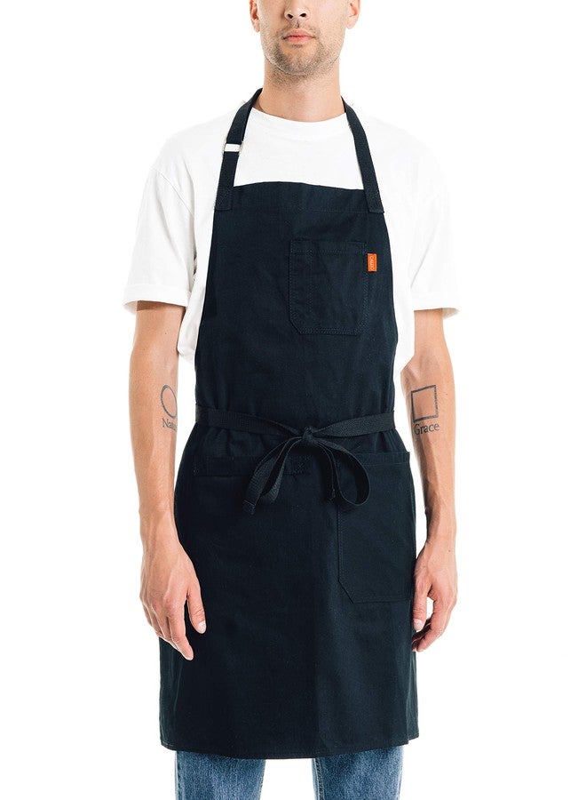 Caldo Daily Cotton Kitchen Apron for Cooking- Mens and Womens Professional Chef or Server Bib Apron - Adjustable Straps with Pockets and Towel Loop (Black) - Image 1