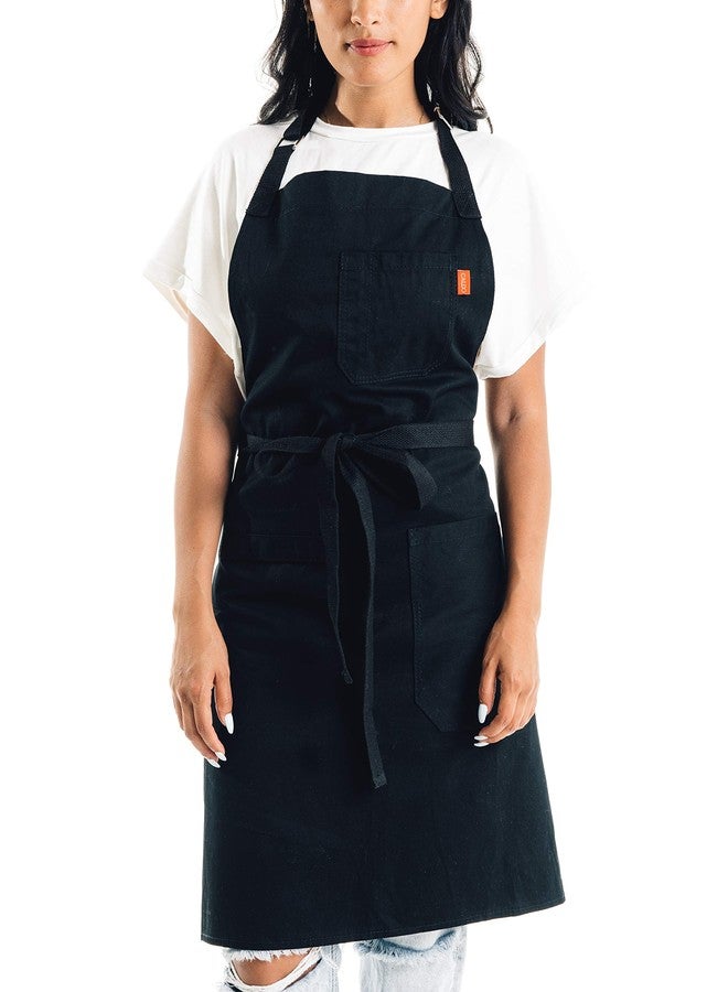 Caldo Daily Cotton Kitchen Apron for Cooking- Mens and Womens Professional Chef or Server Bib Apron - Adjustable Straps with Pockets and Towel Loop (Black) - Image 3