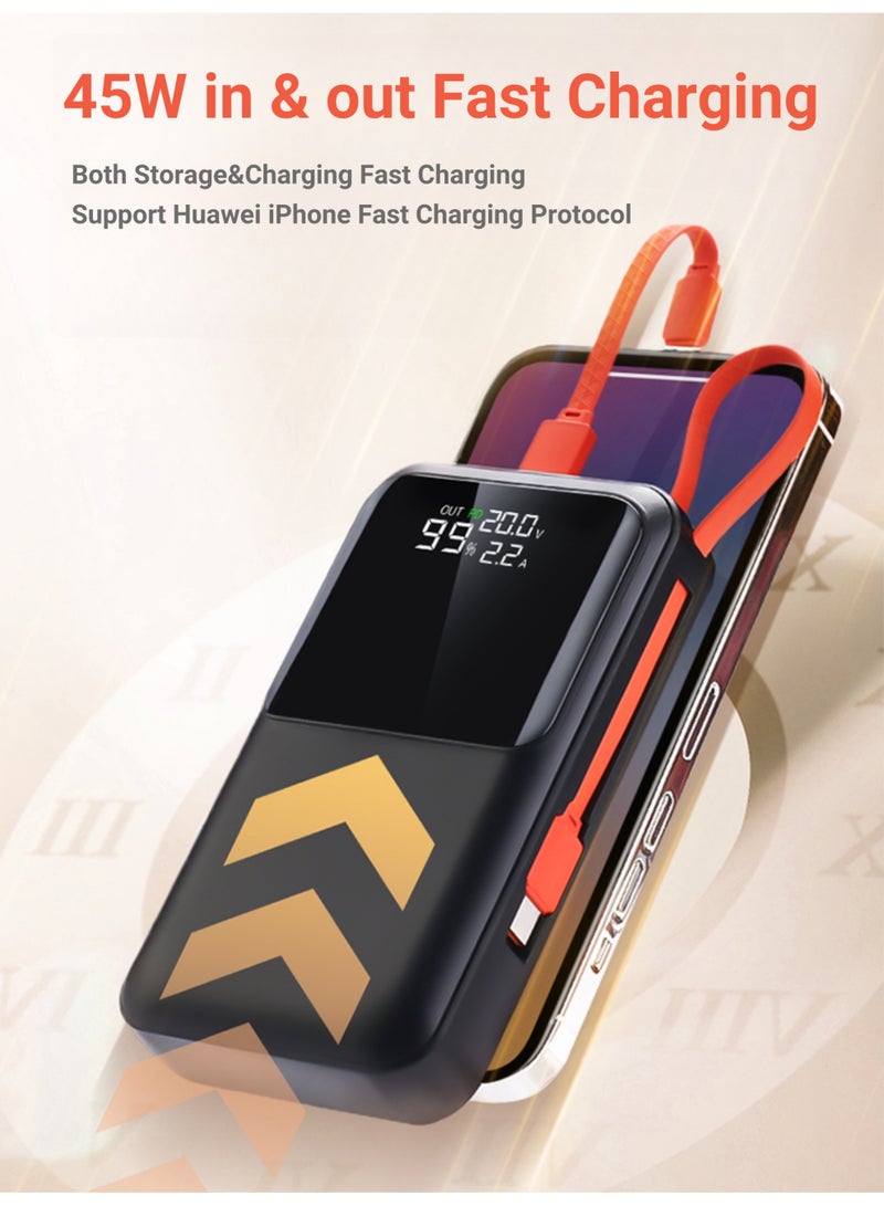 Rock Pow 45W Portable Charger Small 20000mAh Power Bank with Build in USB-C Cable and Lightning Cable with 2 ports,USB-A and  Type-C PD Fast Charging  Charger for phone and Computer iPhone 16 15 Samsung S25 S24 led digital display can be used on Airplane - Image 2