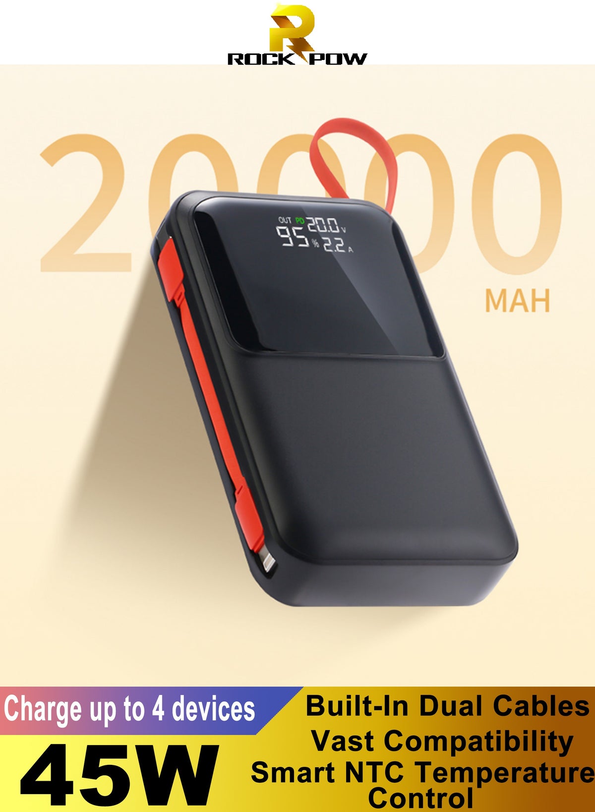 rockpow Rockpow Portable Charger Pd Power Bank With built-in Cables 45W 20000mAh ZE9D5B95A44DB61ECF80EZ