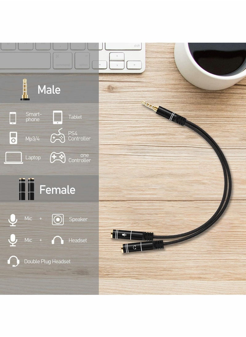 Y&D - Headphone Splitter, 3.5mm Headset Adapter (MIC + Audio) TRRS Male to Dual TRS Female Stereo Jack Combo Audio Cable for PS4, Tablet, PC, Phone, Laptop and Dual-Plug Gaming & More - Image 1