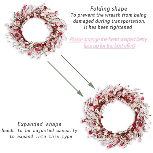 WreathDream Valentine's Day Wreath for Front Door Heart Shaped Berry Wreath with Wooden Floret,Berry for Front Door Indoor Outdoor Wedding Anniversary Party Home Wall Window Festival Decoration - Image 5
