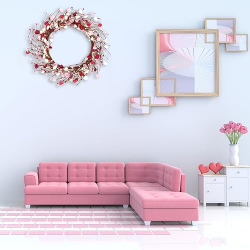 WreathDream Valentine's Day Wreath for Front Door Heart Shaped Berry Wreath with Wooden Floret,Berry for Front Door Indoor Outdoor Wedding Anniversary Party Home Wall Window Festival Decoration - Image 4