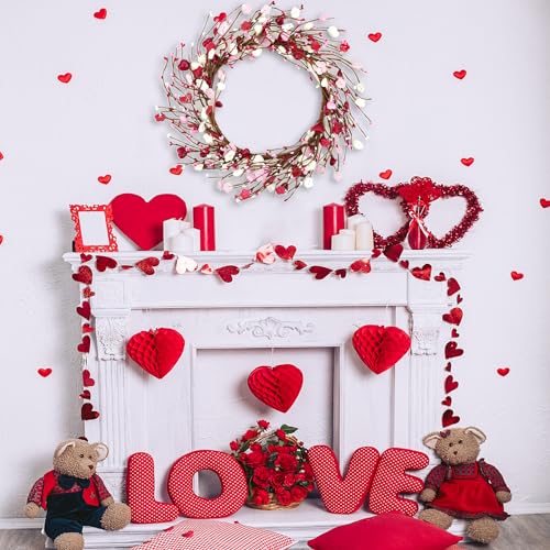 WreathDream Valentine's Day Wreath for Front Door Heart Shaped Berry Wreath with Wooden Floret,Berry for Front Door Indoor Outdoor Wedding Anniversary Party Home Wall Window Festival Decoration - Image 2