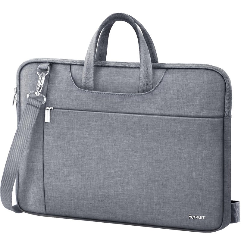 Ferkurn Laptop Bag Case Women Men Computer Sleeve with Shoulder Compatible with HP Envy Pavilion/Inspiron/Thinkpad/Vivobook/MSI/Surface,Waterproof Briefcase with Handle, Grey, 17 17.3 Inch - Image 1