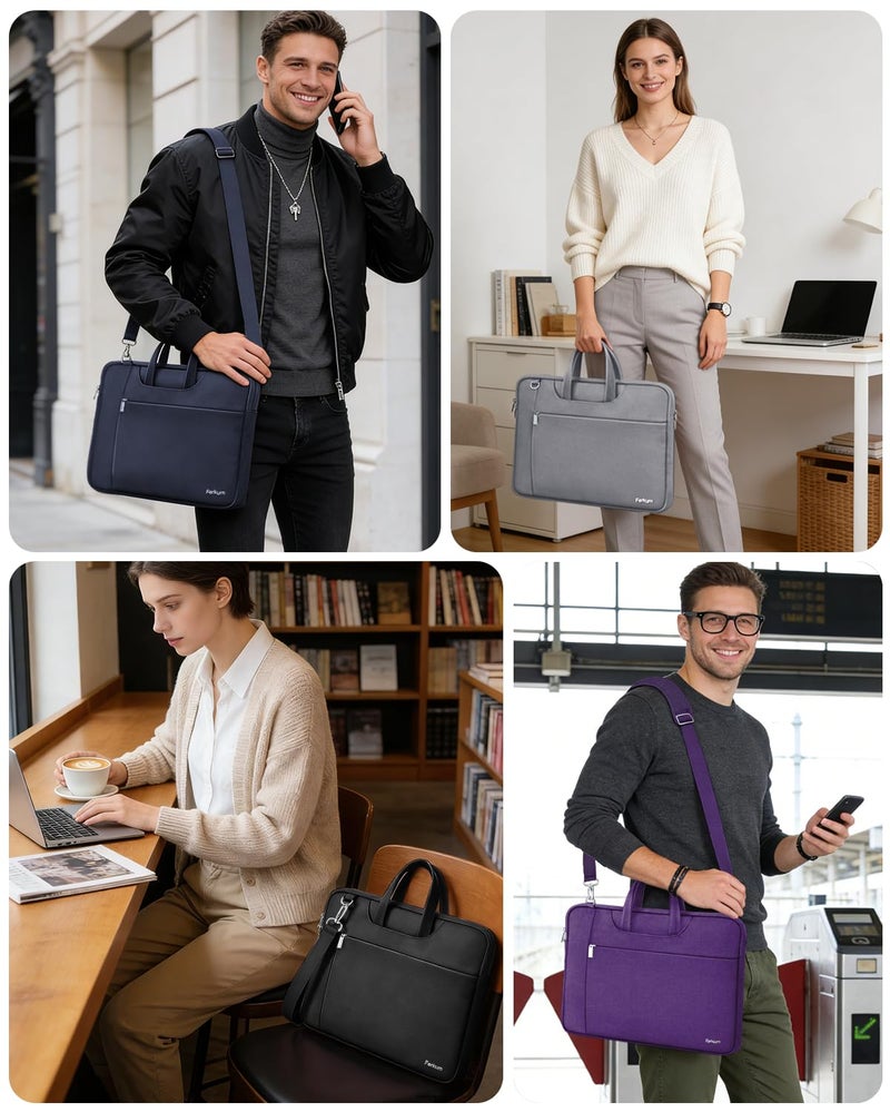 Ferkurn Laptop Bag Case Women Men Computer Sleeve with Shoulder Compatible with HP Envy Pavilion/Inspiron/Thinkpad/Vivobook/MSI/Surface,Waterproof Briefcase with Handle, Grey, 17 17.3 Inch - Image 2