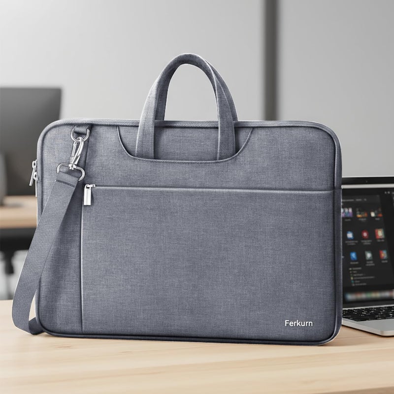 Ferkurn Laptop Bag Case Women Men Computer Sleeve with Shoulder Compatible with HP Envy Pavilion/Inspiron/Thinkpad/Vivobook/MSI/Surface,Waterproof Briefcase with Handle, Grey, 17 17.3 Inch - Image 3
