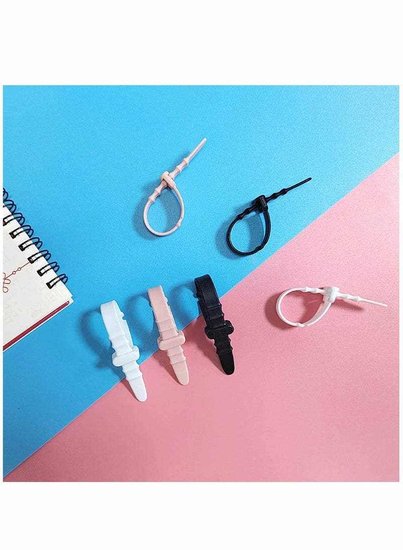 Loquat Cable Ties, Silicone Zip Ties, Reusable Zip Ties, Rubber Cable Ties Straps, for Wire Management, Elastic Cable Organizer, for Home Office Table Desk. 4.5”, 20pcs (White, Black, Pink, Purple, Blue) - Image 5