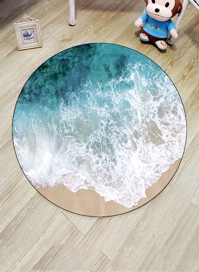 NIBEMINENT Sea Wave Pattern Living Room Mat Blue/White/Beige 60 x 60cm