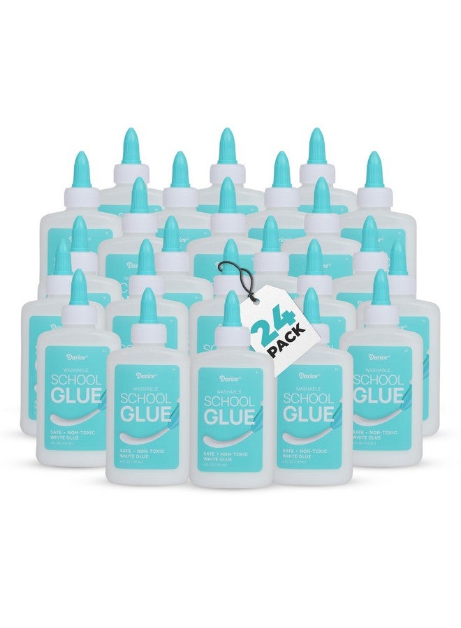 داريس غراء مدرسي قابل للغسل 4 أونصة - عبوة من 24 غراء أبيض للأطفال - غراء سائل قوي للغاية - غراء للطين والفنون والحرف اليدوية - زجاجة غراء بإغلاق ملتوي قابل للتعديل - Image 1