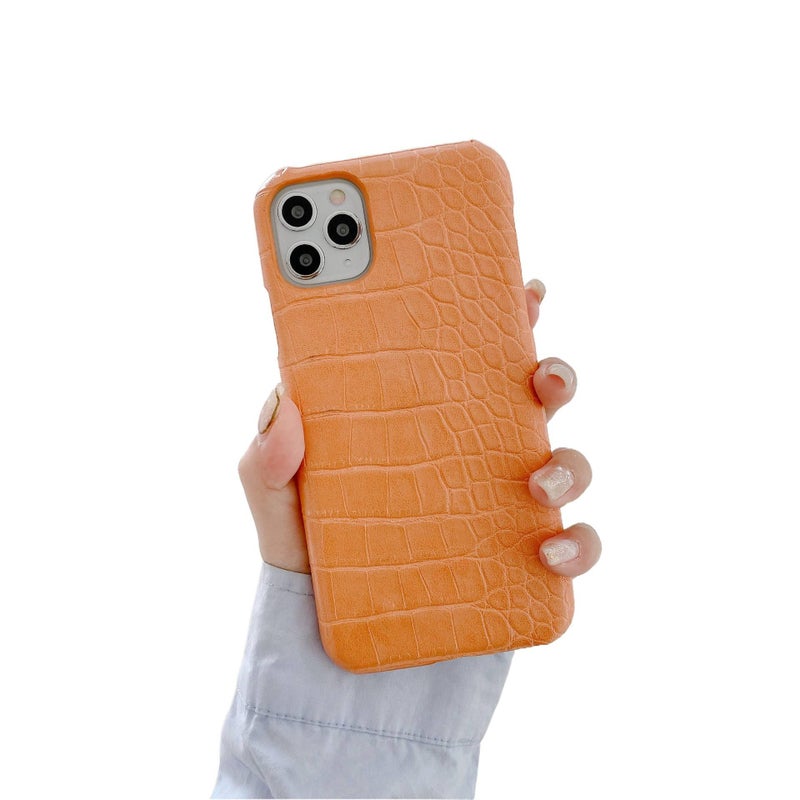 غطاء واقي | برتقالي | PC+Leather Texture | نسيج التمساح | تصميم نصف تغطية | مقاوم للصدمات لـ iPhone 14 / 14 Plus / 14 Pro / 14 Pro Max - Image 1