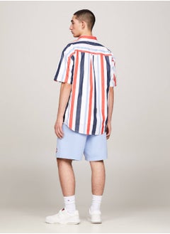 TOMMY JEANS Men's Multicolour Stripe Relaxed Short Sleeve Shirt -  Pure cotton, White  - Image 2
