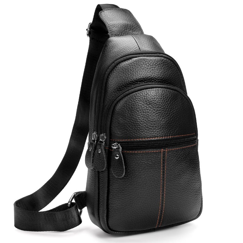 molshine Genuine Leather Sling Crossbody Bag,Fashion Chest,Casual Shoulder Bag for Men Women Work Travel Cycling HB024 (Black) - Image 1