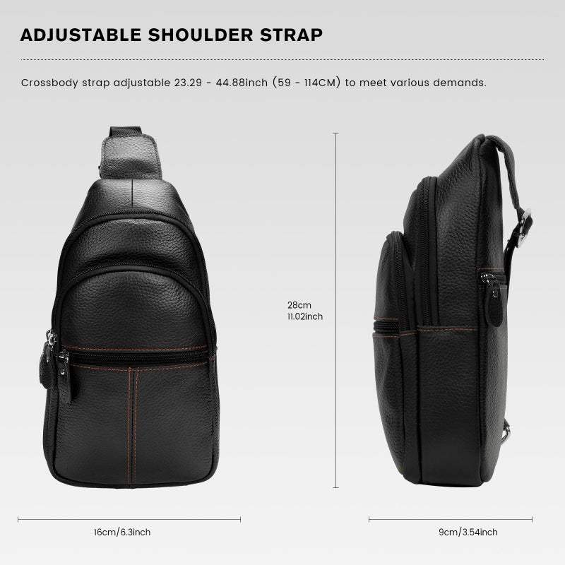 molshine Genuine Leather Sling Crossbody Bag,Fashion Chest,Casual Shoulder Bag for Men Women Work Travel Cycling HB024 (Black) - Image 4