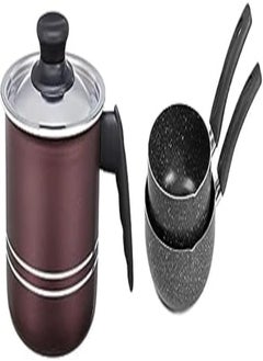 TRUEVAL Trueval teflon milk pot with handle and lid, size 14 - maroon + Lazord granite casseroles set (2 piece, 14/16, black) 