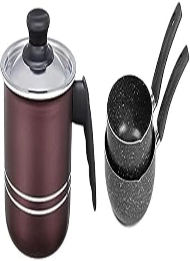 TRUEVAL Trueval teflon milk pot with handle and lid, size 14 - maroon + Lazord granite casseroles set (2 piece, 14/16, black) 