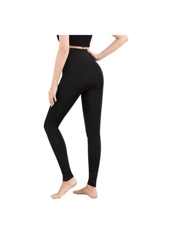 Women's Winter Warm Leggings Women's Winter Warm Leggings Plus Size Solid Color Velvet Women's High Waist Tights Tight Elastic Lycra Soft Lined From Free Size Fits from 60 to 100 Kg, Black - Image 4