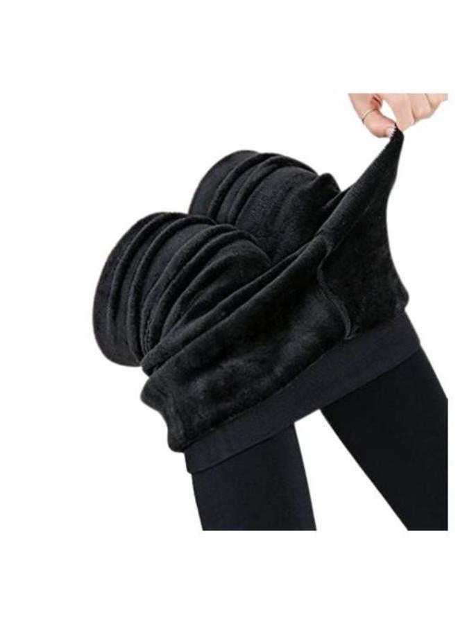 Women's Winter Warm Leggings Women's Winter Warm Leggings Plus Size Solid Color Velvet Women's High Waist Tights Tight Elastic Lycra Soft Lined From Free Size Fits from 60 to 100 Kg, Black - Image 5