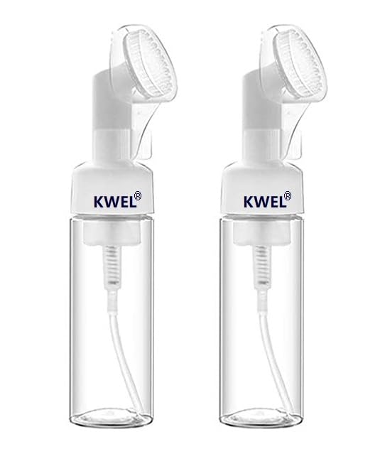 KWEL 150 ml Empty Facial Cleanser Foaming Face Wash Bottle | Built-In Face Brush Bottle | Liquid Foaming Soap Shampoo| Facial Massage | Refillable, Leak Proof, (Pack of 2) - Image 1