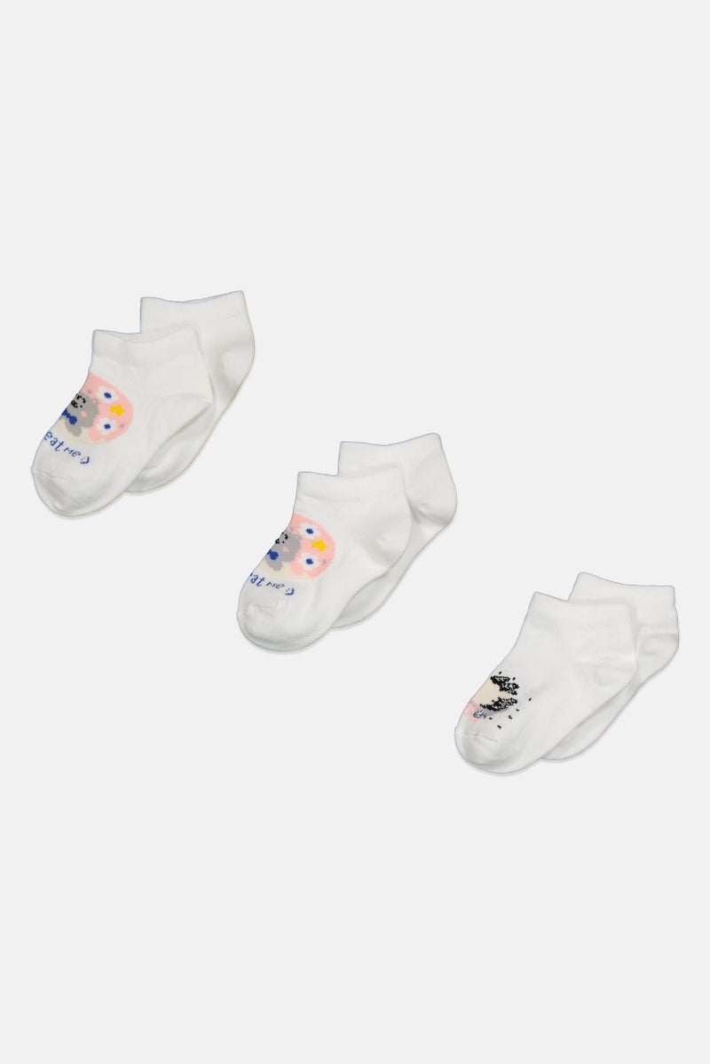 XOXO Kids Girl 3 Pairs Graphic Printed Ankle Socks, White Combo  - Image 1