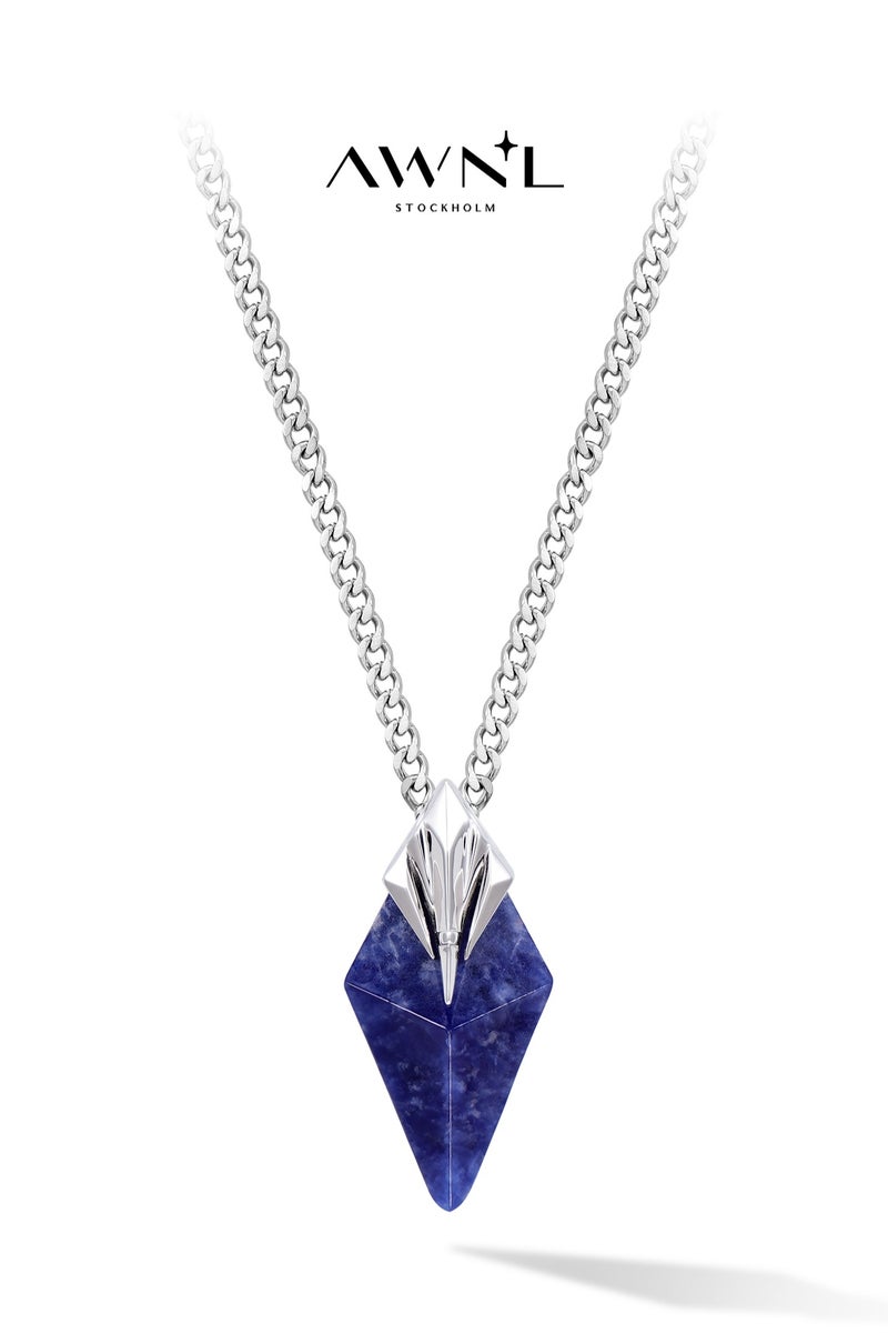 AWNL Men's Sterling Silver Sodalite Pendant Necklace-61.5cm Stainless Steel Chain - Image 1