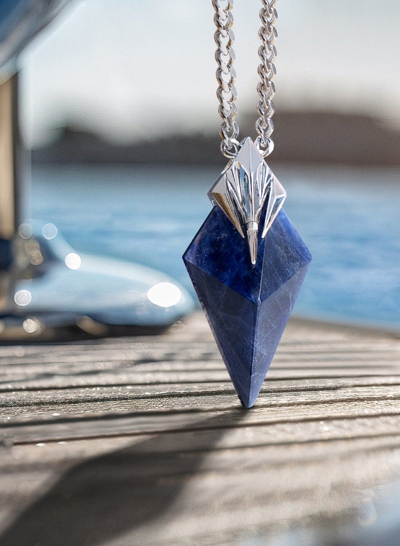 AWNL Men's Sterling Silver Sodalite Pendant Necklace-61.5cm Stainless Steel Chain - Image 2