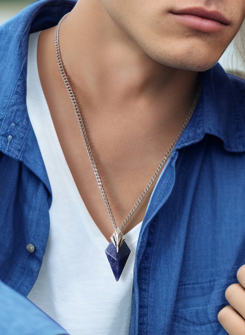 AWNL Men's Sterling Silver Sodalite Pendant Necklace-61.5cm Stainless Steel Chain - Image 3