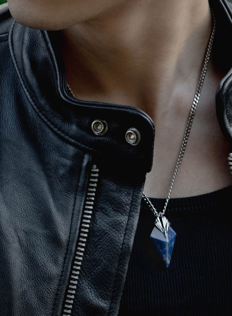 AWNL Men's Sterling Silver Sodalite Pendant Necklace-61.5cm Stainless Steel Chain - Image 4