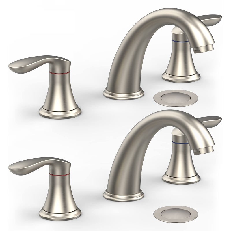 Hosslly Bathroom Sink Faucet  Faucet For Bathroom Sink  Widespread Brushed Nickel Bathroom Faucet 3 Hole With Stainless Steel Pop Up Drain And Cupc Lead-Free Hose - (Brushed Nickel 2 Packs) - Image 1