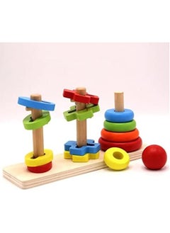 Generic KanCai Wooden Rainbow Column Tower Stacking Rings Toy Classic Stacker Wooden Shape Color Recognition Sorting & Stacking Block Puzzle for 3-6 Year Olds 