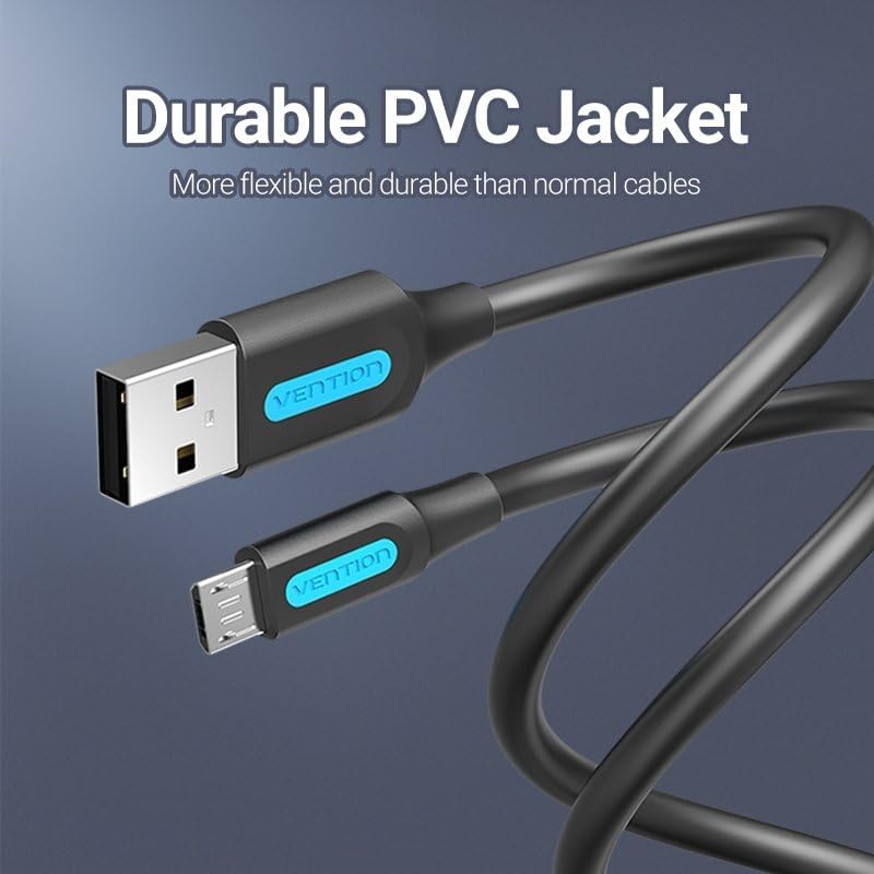 كبل VENTION من USB 2.0 A ذكر إلى Micro-B ذكر للشحن السريع @3A وسرعة نقل @480 ميجابت/ثانية، مطلي بالنيكل، درع من رقائق الألومنيوم (Micro-B، 0.25 متر) - Image 4
