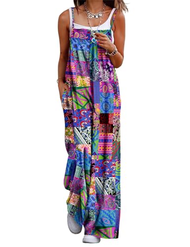 YESNO Women's Summer Boho Casual Jumpsuits Wide Leg Overalls Floral Print Baggy Rompers with Pockets 3XL PZZCR P002B - Image 1