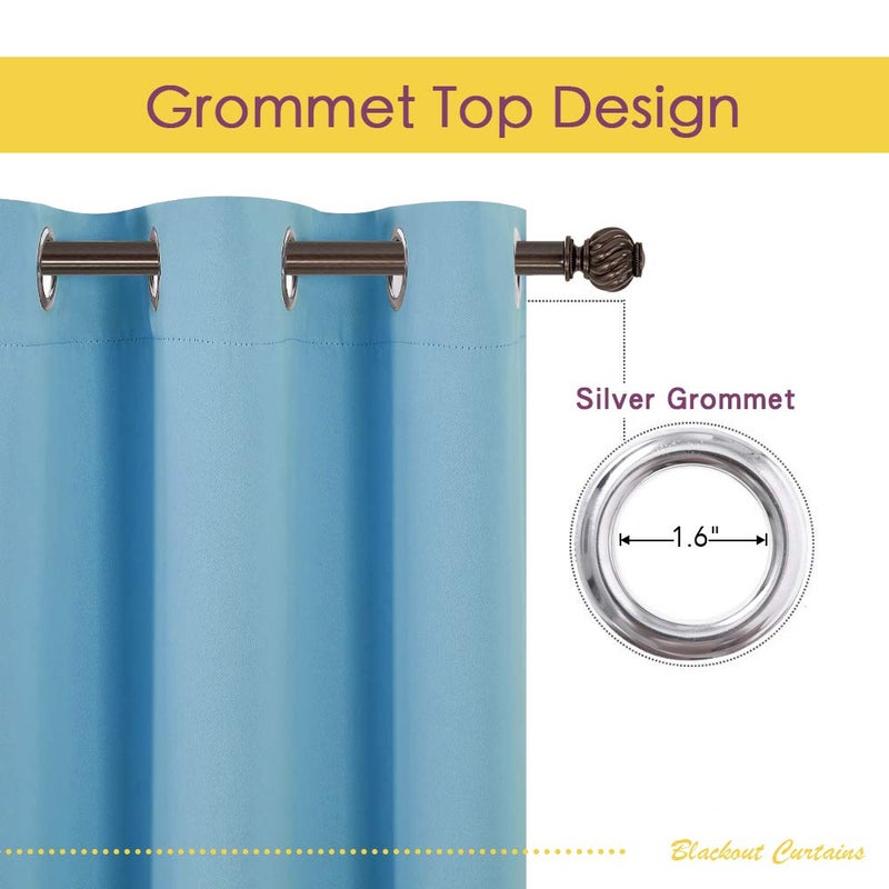 NICETOWN Thermal Insulated Curtains Blackout Draperies, Window Treatment Solid Grommet Room Darkening Drape Panels for Bedroom (Teal Blue, Set of 2 Panels, 42 by 45 Inch Long) - Image 2