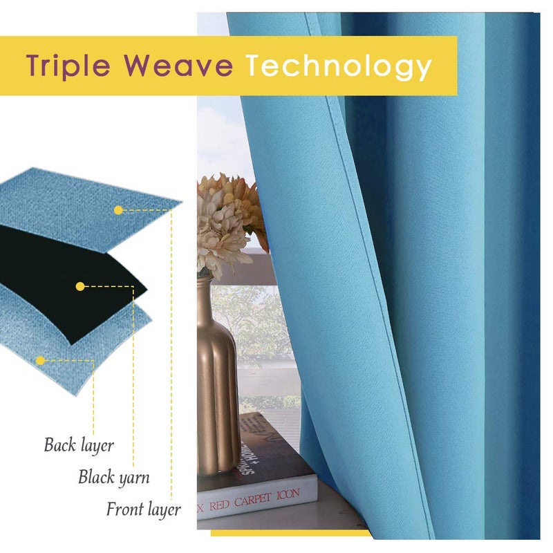 NICETOWN Thermal Insulated Curtains Blackout Draperies, Window Treatment Solid Grommet Room Darkening Drape Panels for Bedroom (Teal Blue, Set of 2 Panels, 42 by 45 Inch Long) - Image 4