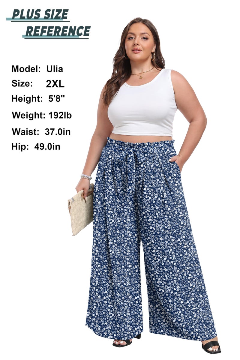 Lepunuo Women High Waisted Wide Leg Pants Summer Casual Flowy Lounge Palazzo Pants Floral Solid Beach Trousers - Image 4