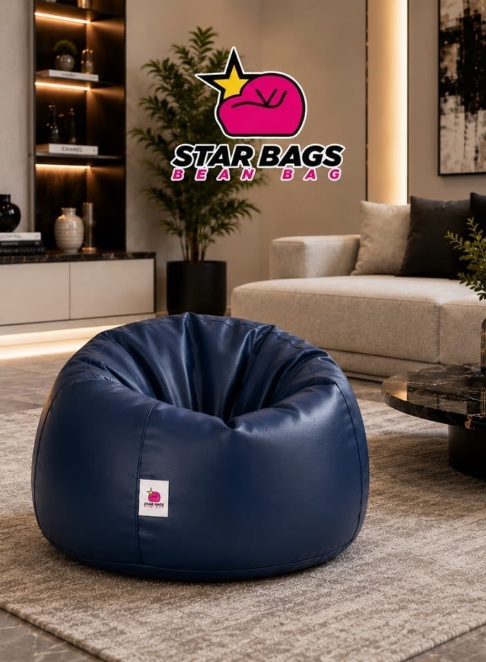 Star Bags - Bean Bags Bean Bag Leather Pouf - From Star Bags - 80*70cm - Navy - for Adults - Stylish - Image 1